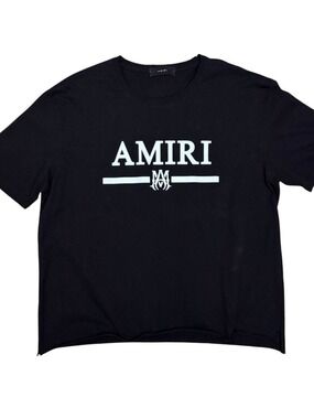 AMIRI Cropped Raw Hem Crop Top Black Logo Tee Shirt Womens Large